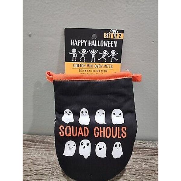 HAPPY HALLOWEEN SQUAD GHOULS GHOST SET COTTON MINI OVEN MITTS (ONE PAIR) NEW