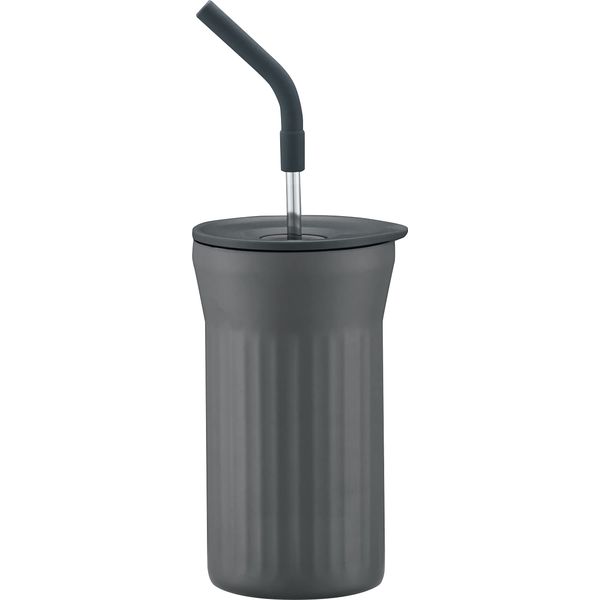 Peacock ATG-45 HCH Stainless Steel Tumbler Straw Cold Insulated Thermal 15.9 fl oz (450 ml) Wide Mouth Straw with Lid Thermos Flask Charcoal Gray