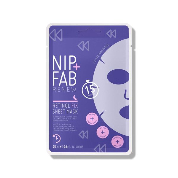 Nip + Fab Retinol Fix Sheet Mask for Face with Coconut Water, Edelweiss Flower Extract, Hydrating Gel Facial Mask for Refining Minimizing Pores, 24ml