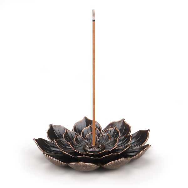 SLKIJDHFB Lotus Incense Holder Brass Stick Holder Cone Coil Burner with Detachable Ash Catcher for Home Office Yoga Meditation