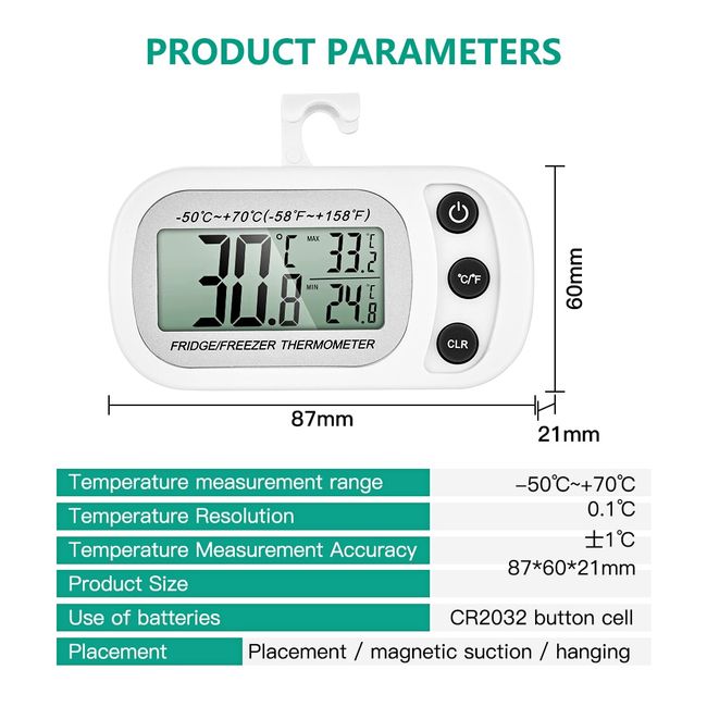 Refrigerator Thermometer With Humidity Meter, High Precision Freezer  Thermometer With Large Lcd Display, Refrigerator Freezer Thermometer For  Home Kitchen Restaurants Cafes