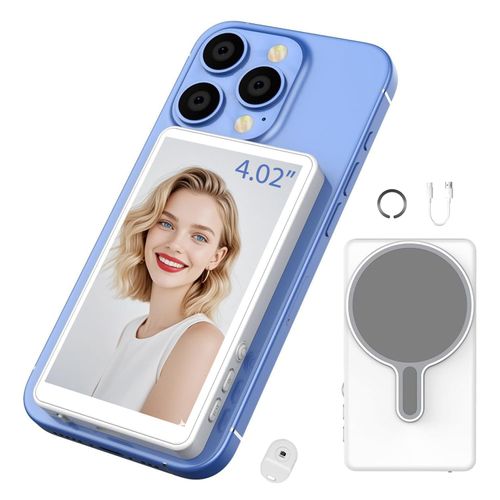 Phone Vlog Selfie Monitor Screen,Magnetic Clip Mobile Phone Wireless Screen Casting Using Back Camera Monitor,Low Latency,Easy Connect,Selfie Vlog Live Stream for TikTok,YouTube,iPhone & Android
