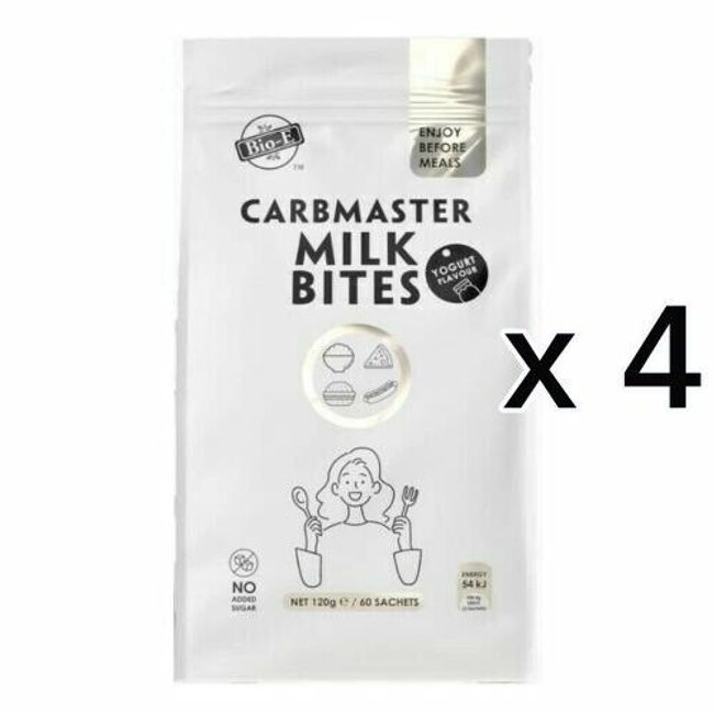 4 x Bio E Carbmaster Milk Bites Yogurt Natural Flavour 60 Sachets 120g