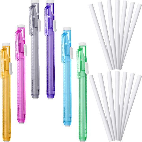 36 Pieces Eraser Pen Retractable Mechanical Eraser Pen Include 6 Packs Eraser Pen and 30 Erasers Refill for School Office Painting Writing (Clear Color)