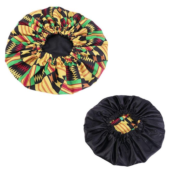 Qianmome Women Double-Layer Extra Large Print Satin Bonnet Sleep Cap African Pattern Fabric Ankara Bonnets