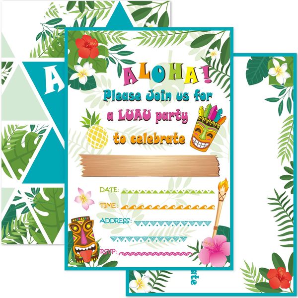 WERNNSAI Hawaiian Aloha Luau Party Invitations with Envelopes - 20 Set Summer Pool Tropical Birthday Baby Shower Tiki Party Supplies Invitation Cards