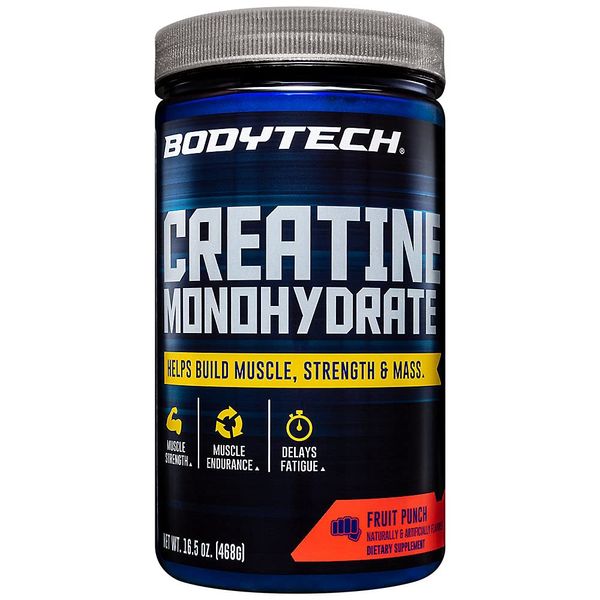 BodyTech 100 Pure Creatine Monohydrate 5GM, Fruit Punch Improve Muscle Performance, Strength Mass (16.5 Ounce Powder)