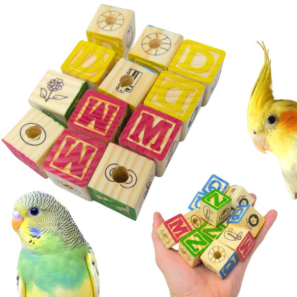 Bonka Bird Toys 2664 PK12 Wooden ABC Blocks Foot Talon Craft Part Parrot Toy, Conure, Amazon, Parakeet, and Similar Breed Sizes