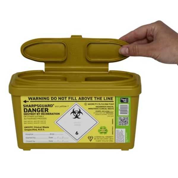 5X 1l Sharpsafe Medical Sharps Bins - Disposable Syringe/Needle Biohazard Tubs