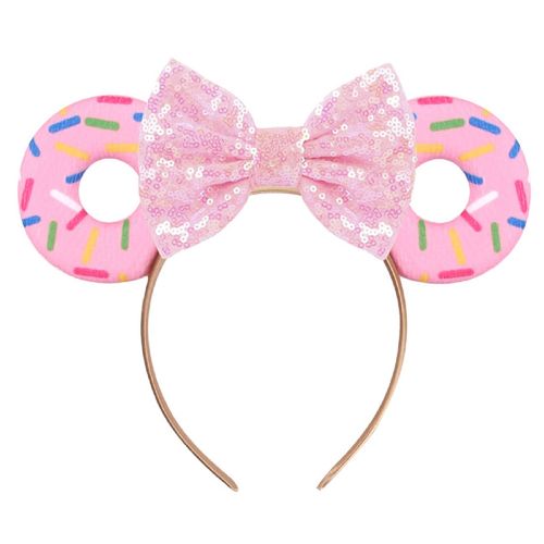 WelyHM Christmas Halloween Mouse Ears Bow Headband Hair Hoop for Women Girls, Glitter Sequin Donut Headband Cat Ear Hair Bands Hair Accessories (pink)