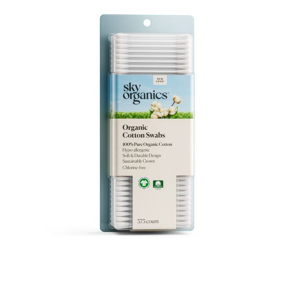 Organic Cotton Swabs by Sky Organics (375 ct.) Natural Cotton Buds, Cruelty-Free Cotton Swabs, Biodegradable, All Natural Cotton Swabs, Chlorine-Free Hypoallergenic Cotton Swabs