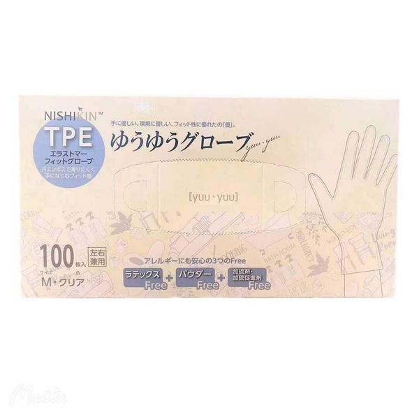 Nishikin Disposable Gloves, Large Capacity, 100 Pieces, Medium, TPE Gloves, Clear, Left and Right Use, Safe for Allergies, Compliant with Food Sanitation Act, Food, Additives, etc