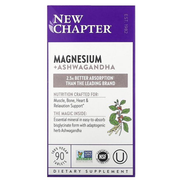 New Chapter Ash and Gandha Magnesium 90 Vegan Tablets, 30 Tablets