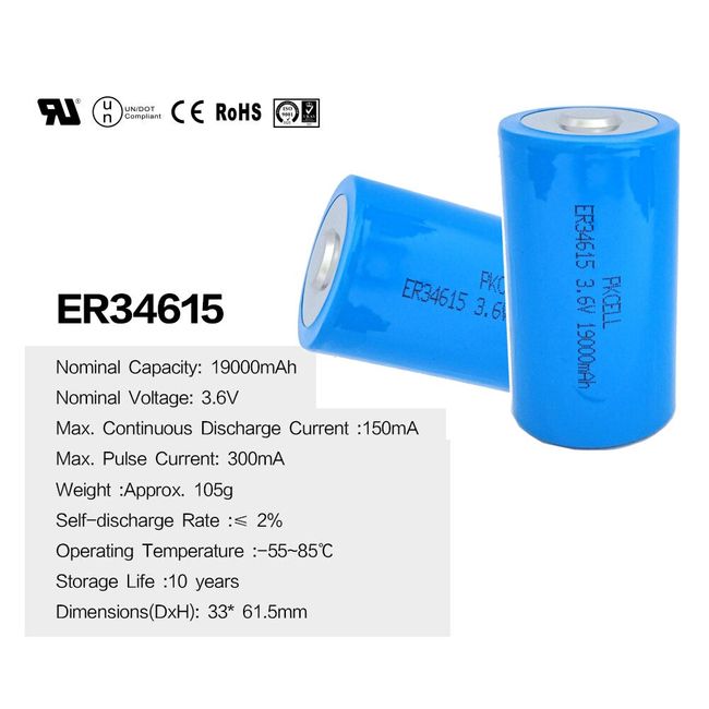 3 Pack D Cell 3.6V 19000mAh Lithium Battery ER34615 D Battery