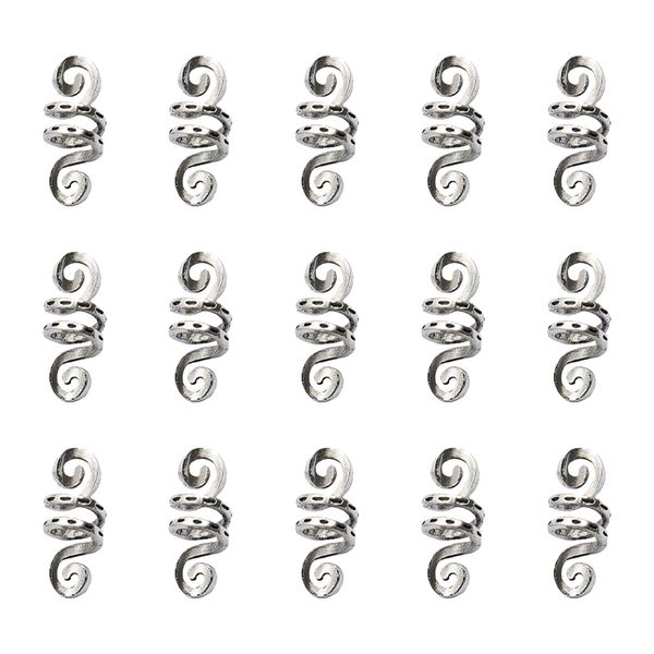 Kisbeibi 15-pcs Dreadlocks Perlen, Dreadlock Haar Dekoration Spiral Coil Haarclips, justierbare Metall Dreadlocks Haarschmuck Zöpfe Haar Dreadlocks Zubehör für Frauen Männer(Silver)