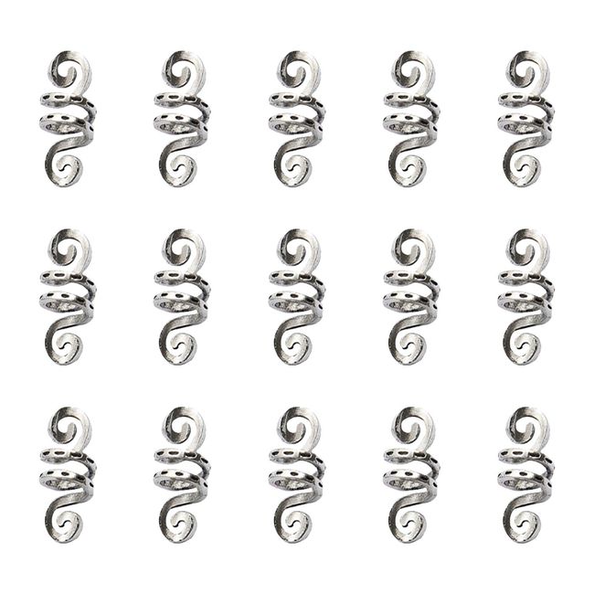 Kisbeibi 15-pcs Dreadlocks Perlen, Dreadlock Haar Dekoration Spiral Coil Haarclips, justierbare Metall Dreadlocks Haarschmuck Zöpfe Haar Dreadlocks Zubehör für Frauen Männer(Silver)