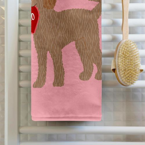 3dRose 22x30 Bath Hand Pool Towel - Cream Gold Goldendoodle Labradoodle Valentine XOXO Dog Designs Valentines Day