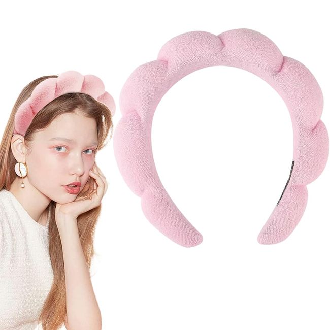 1 Stück Spa Stirnband Schwamm Frottee Stoff Stirnband Puffy Fashion Haarband Dick Gepolsterte Haarreifen Rutschfester Haarschmuck Für Frauen Mädchen Waschen Gesicht Hautpflege Make-Up (Rosa)