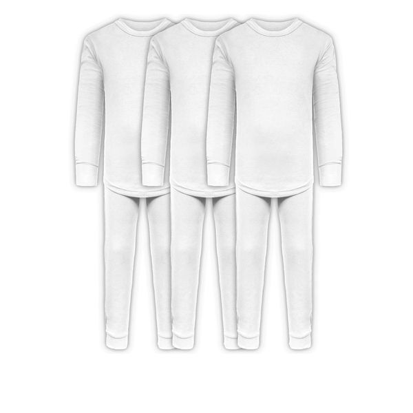 Andrew Scott Boys Long John Ultra-Soft Cotton Stretch Base Layer Underwear Sets / 3 Long Sleeve Tops + 3 Long Pants - 6 Piece Mix & Match (3 Sets / 6 Pc -WHITE, 5/6)