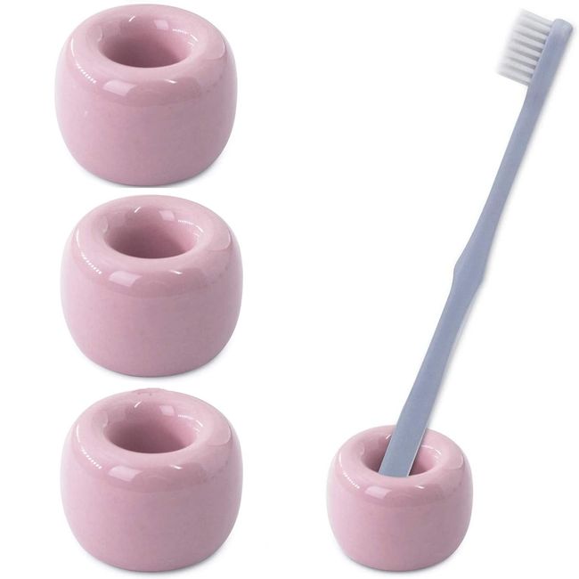 Ceramic Toothbrush Stand, Handmade Toothbrush Holder Stand for Mini Bathroom Storage Organizer (3 Pink)