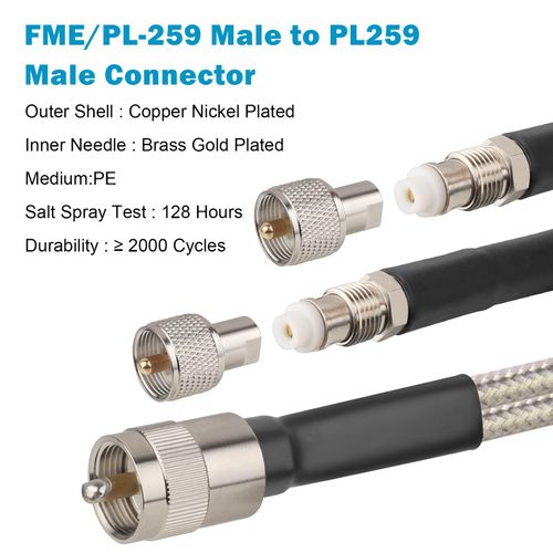 MOOKEERF Dual CB Antenna Coax Cable 10FT,Low Loss RG8X Stranded Core CB Coax Cable with PL-259 and FME/PL259 Male Connector - 10 Foot