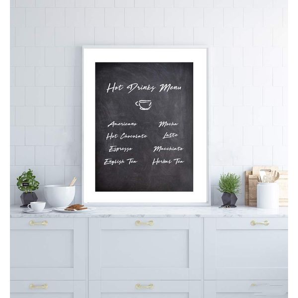 Hot Drinks Menu Cafe Coffee Chalkboard Wall Art Digital Print Minimal Picture Poster Valentines Anniversary Wedding Birthday Home Decor