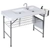 Folding Fish Cleaning Table with 2 Sink 42.6'' L Camping Table with Faucet White