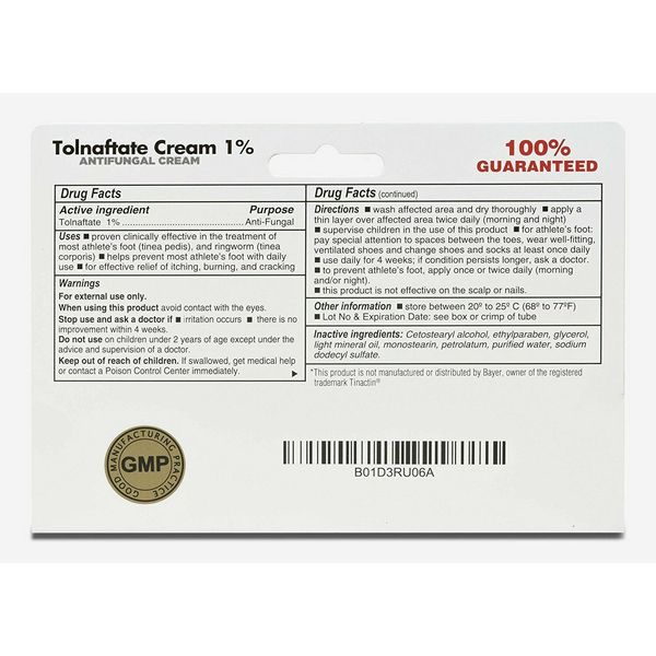 Tolnaftate USP 1% Antifungal Cream 1oz 1 pack - Compare to Tinactin - Fresh Lot