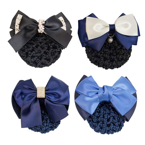 AUEAR, 4 Pcs Satin Hair Bow with Snood Net Barrette Bowknot Hair Clip Bun Cover Hairnets for Women