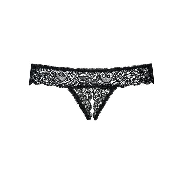 Obsessive Damen Dessous Crotchless Thong Slip in schwarz String ouvert mit Spitze elastisch Größe: L/XL