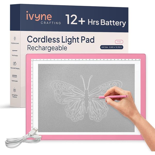 iVyne Rechargeable A4 Light Pad for Tracing & Weeding - LED Light Board for Weeding Vinyl - for Cricut Vinyl Weeding Tools - Ultra-Thin & Portable - Perfect for Artists & Crafters - Pink