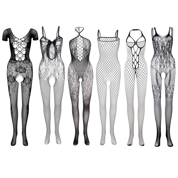 MOZOWO Sexy Lingerie, Body Stocking, Zentais, Fishnet Tights, Sexy, 6-Piece Set, Cosplay Costume, Black