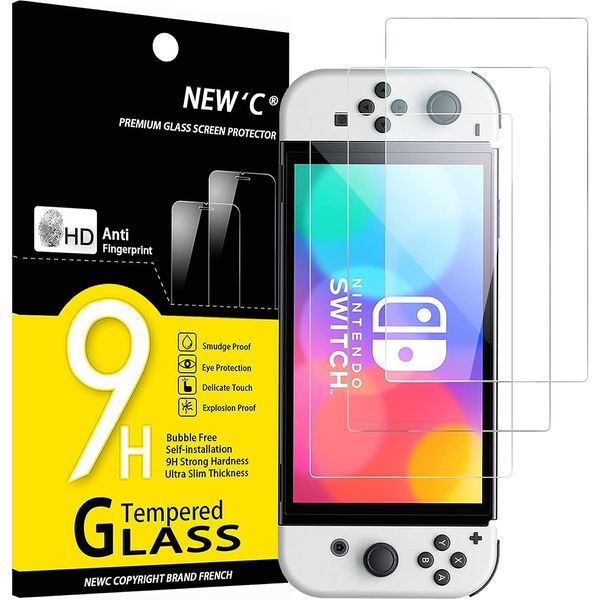NEW'C 3 Pack Designed for Nintendo Switch (Model OLED) Screen Protector Tempered Glass, Case Friendly Anti Scratch Bubble Free Ultra Resistant