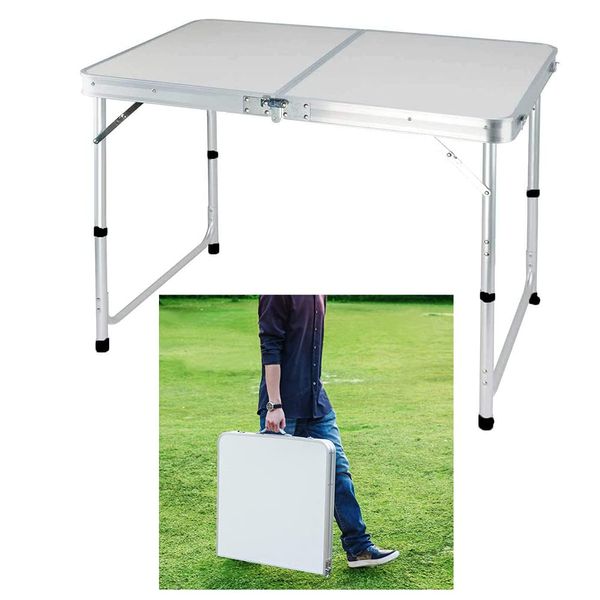 Folding Picnic Table Lightweight Portable Camping Table Aluminum Adjustable Table with Carrying Handle Laptop Desk Game Table Garden Camping Table Dining Table for Indoor Outdoor Party BBQ Cooking 4ft