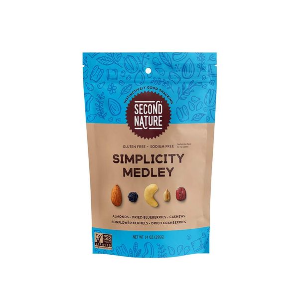 Second Nature Simplicity Medley Trail Mix - 14 oz Resealable Snack Pouches (Pack of 6), Certified Gluten-Free Snack - Dried Fruit and Nut Trail Mix, Ideal for Travel Snacks