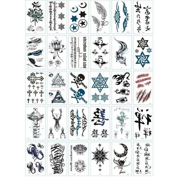 Samcos Tattoo Stickers, Set of 30, Tattoo Stickers, Realistic Body Stickers, Waterproof, Long Lasting, Free Hand Ink, Tattoos for Men and Women