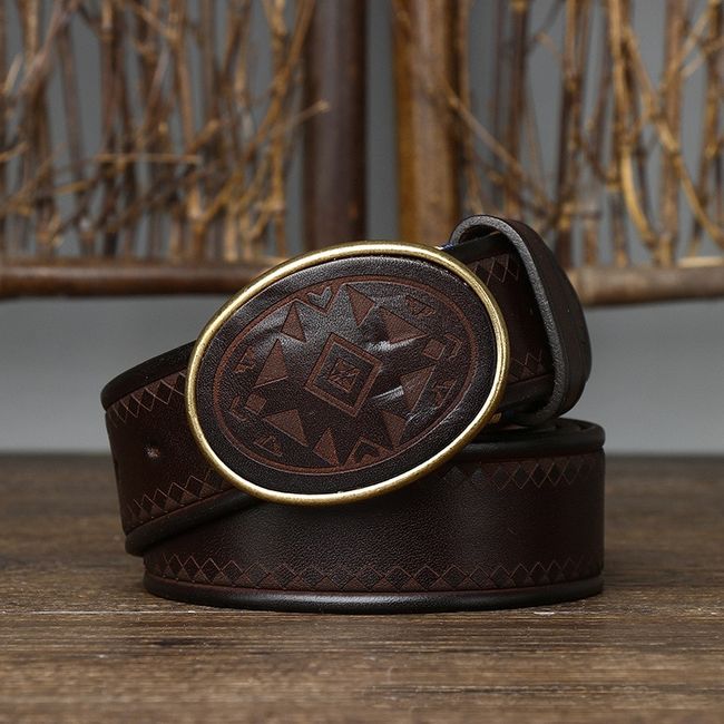 New Designer Plaid Buckle Men's Belt Cowhide Strap Male Automatic