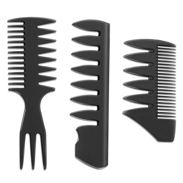 CPSYTE 3 Stück Styling Kamm Männer Set Professioneller Breite Zähne Slick Back Haarkamm Rat Tail Teasing Comb Und Haarbürste Entwirrkamm Für Herren Mann Friseure Salon Haarstyling, Barber - Schwarz