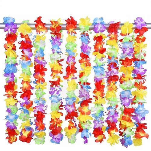 SHATCHI 10Pcs Thick Premium Hawaiian Leis Garlands Colorful Flower Necklaces for Luau Hen Stag Decorations Accessories Beach Theme Flamingo Tropical Party Supplies