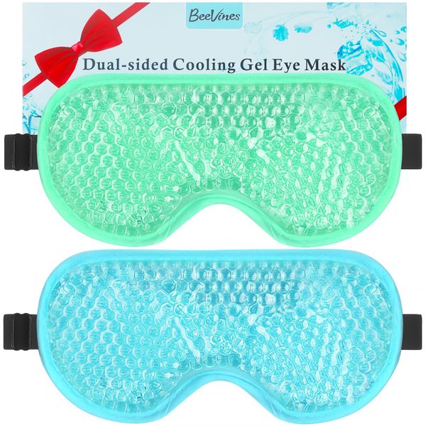 BeeVines Cooling Eye Mask, 2 Pack Gel Cold Eye Mask for Puffy Eyes, Eye Mask for Dark Circles, Dry Eyes, Cold & Warm Sleep Compress for Post Surgery, Puffiness, Allergies (03 Blue & Green)