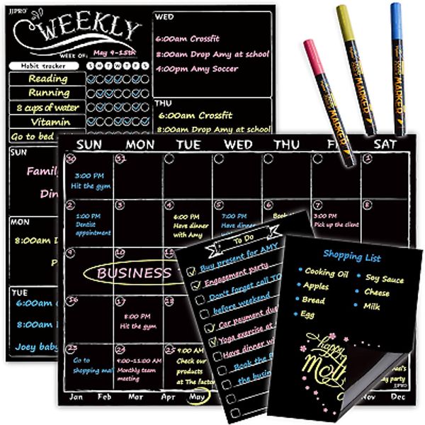 Magnetic Chalkboard Monthly Calendar Weekly Planner Blackboard Combo Set W/Neon