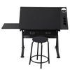 Adjustable Drafting Table Tilting Tabletop Art Craft Desk with 2 Drawers, Stool