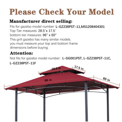 SCOCANOPY Upgraded Fabric Replacement Canopy Grill BBQ Gazebo Roof Top for Gazebo Model L-GZ238PST-11 Only,(Burgundy Ripstop)
