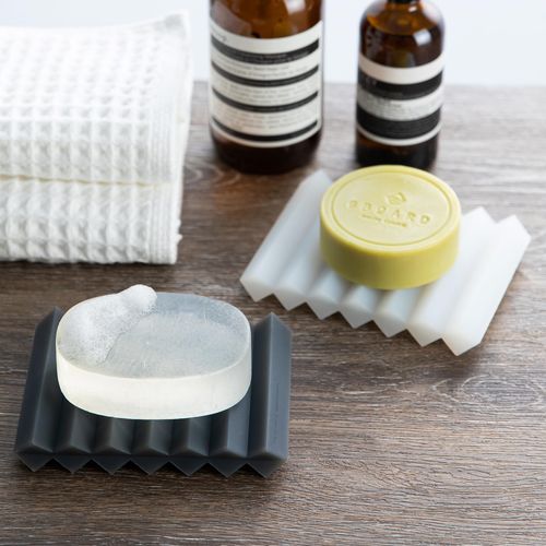 SHIMOYAMA Silicone Soap Dish, 2 Pack, Self-Draining Soap Holder Tray, Soap Saver for Shower, Bathroom, Sink, Multifunctional Holder for Brushes, Sponges, Watercolour Pen