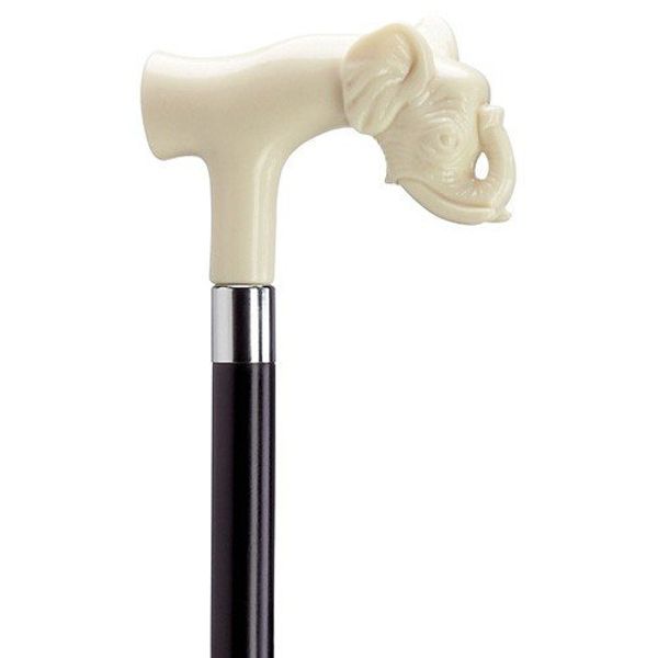 Elephant Head Cane with Off White Derby Handle (Horn)