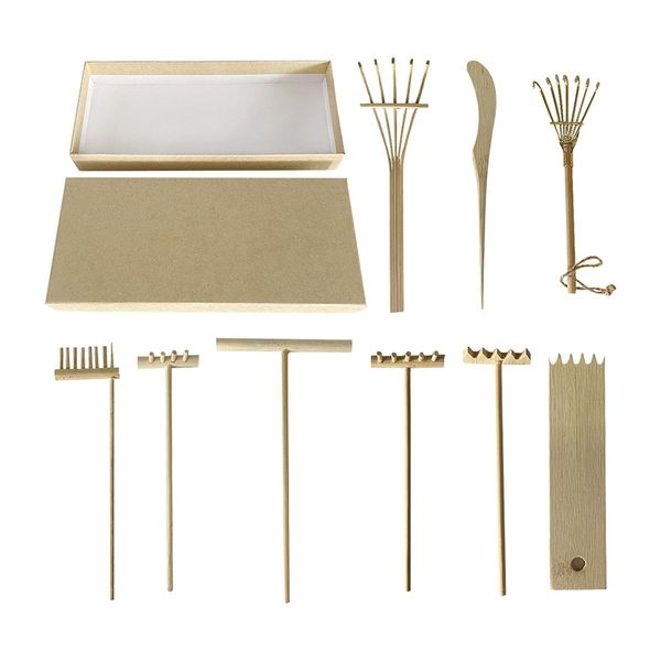 Mini Zen Garden Rake Kit, 9pcs Bamboo Meditation Sand Mini Zen Garden Tools Accessories with Box for Home Office Table Decor, Sand Play Therapy Toy Kit, Meditation Gifts(Wood)