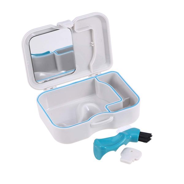 Healifty False Teeth Container with Mirror Retainer Brush Denture Case Box Denture Storage Kit