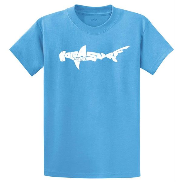 Koloa Surf Youth Hammerhead Shark Logo Short Sleeve Cotton T-Shirts-S-Aquatic Blue