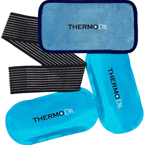 Ice Packs - Dual Gel Ice Pack with Soft Fleece Pouch & Adjustable Straps for Hot & Cold Use - Waterproof, Microwavable Ice Pack for Knees, Back & Neck - Warm & Cold Compress by ThermoDr - Double Pack