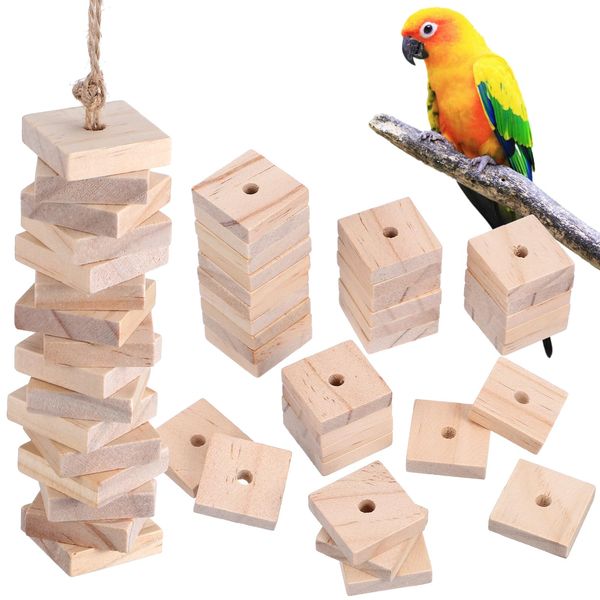 NOLITOY Parrot Toys 100 Pcs Wooden Blocks Bird Chewing Toy Parrot Bite Toys Bird Chewing Toys Mini Wood Chips DIY Craft for Parrot Playing Chewing